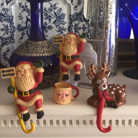 Vintage Christmas Stocking Hangars and decor.